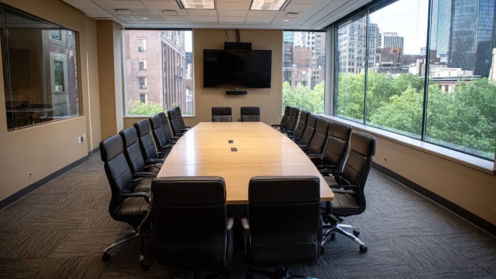 Modern corporate conference room setup in Puerto Rico with advanced AV technology.