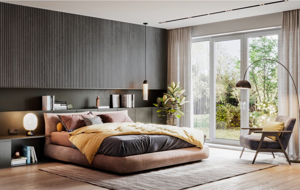 Luxury interior in Puerto Rico showcasing elegant smart blinds that combine modern design and functionality.
